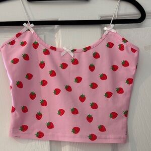 Strawberry Print Pink Crop Top